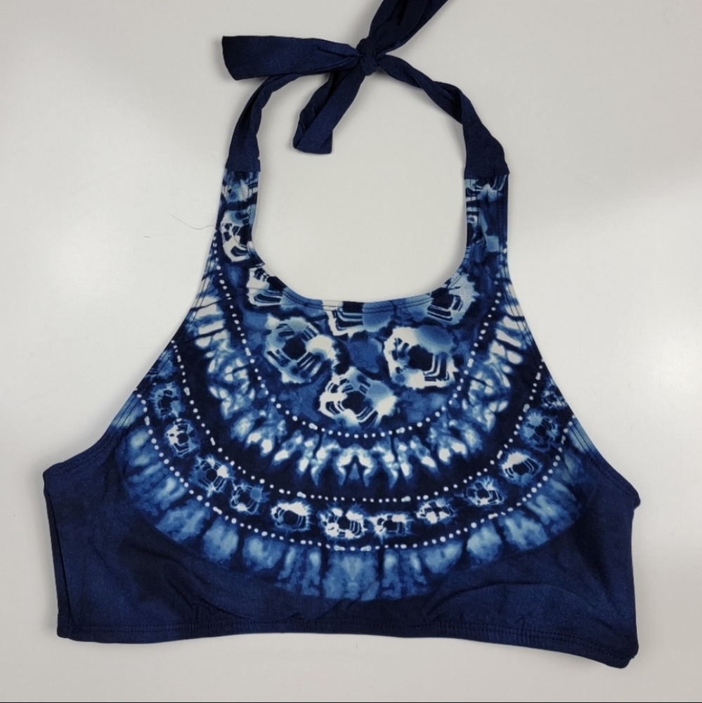 La Blanca Halter Bikini Top | Blue Boho Tie-Dye, Size 12